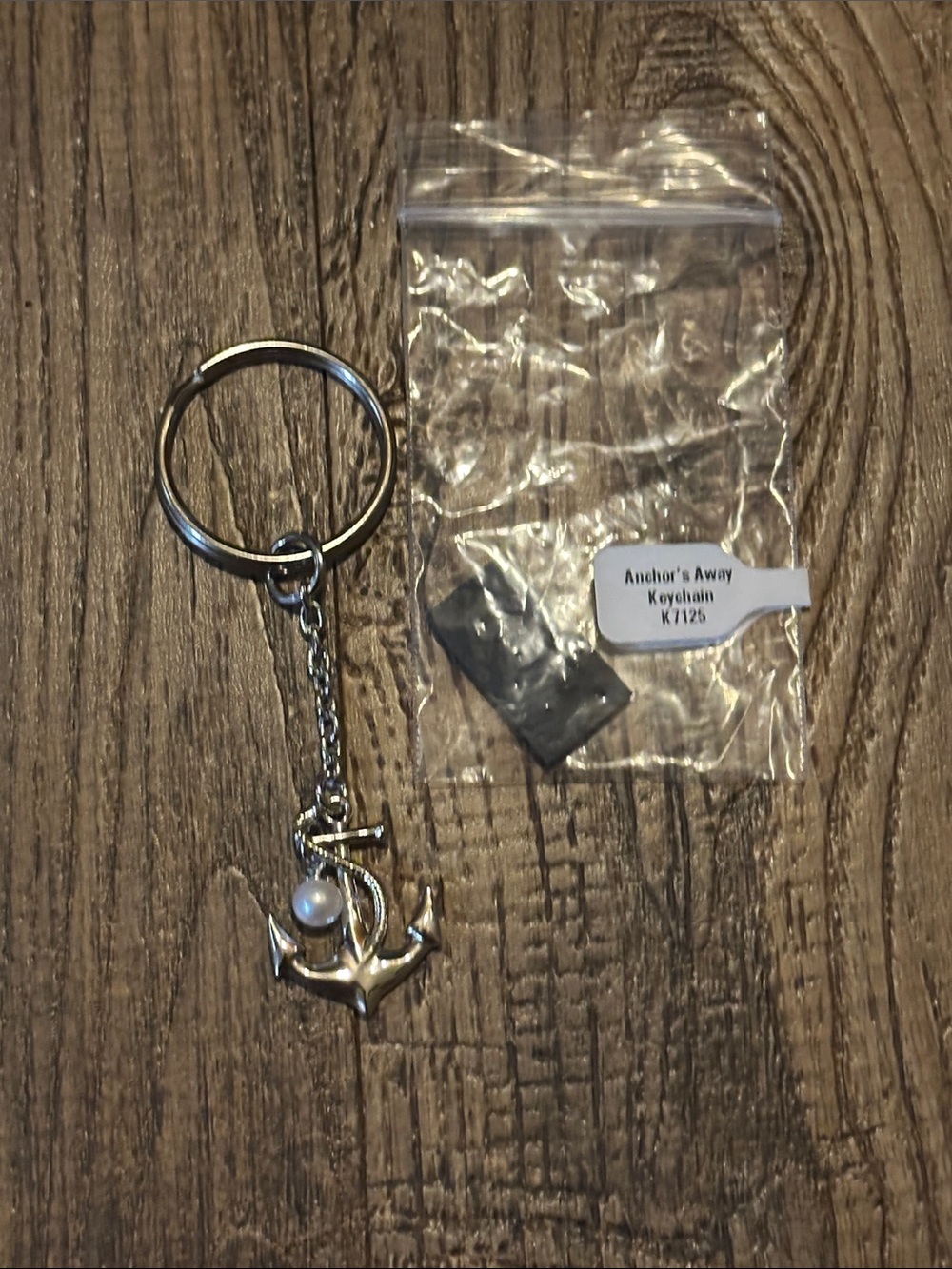 Silver Anchor Keychain with Pearl Accent